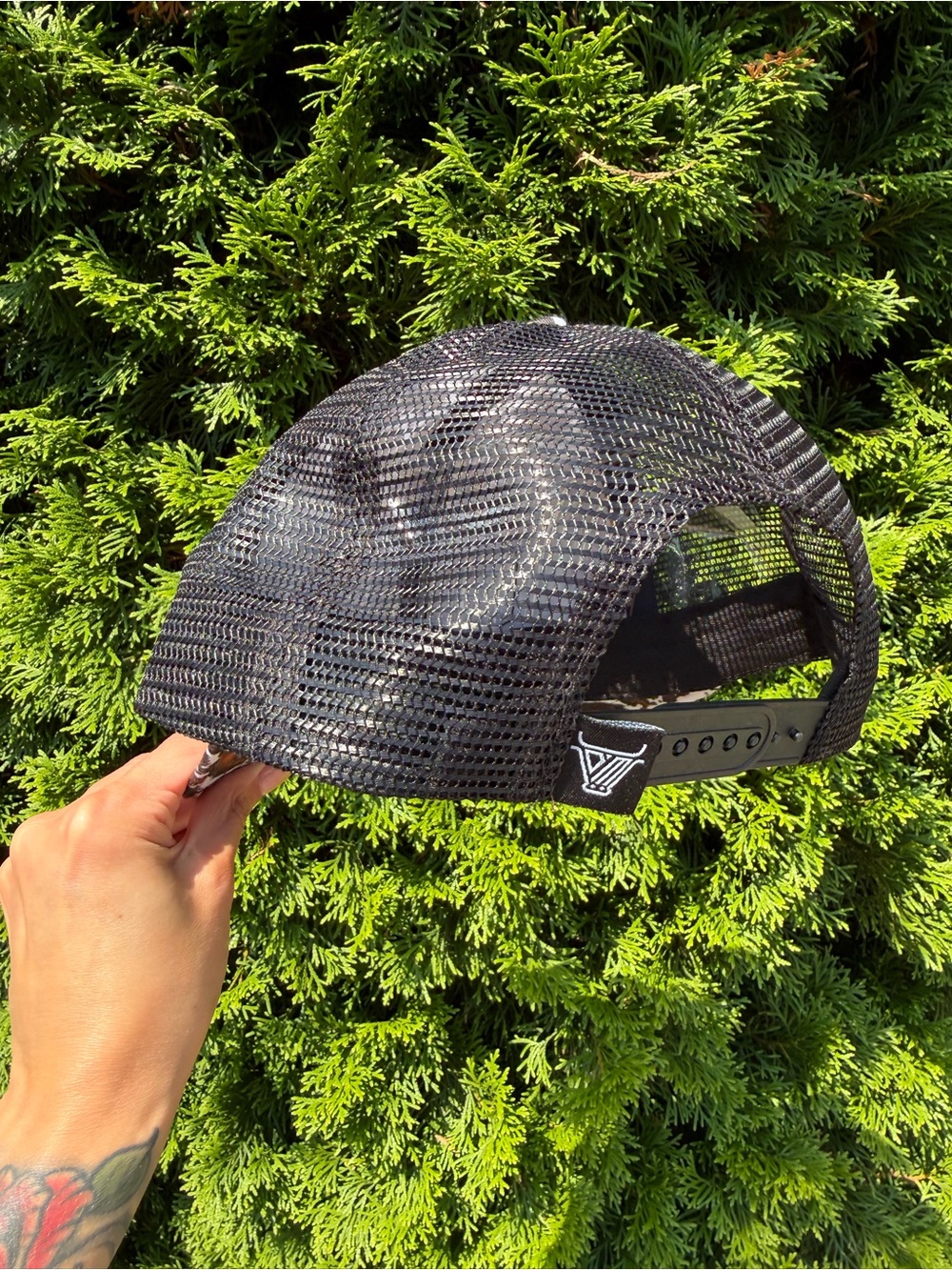 Cowhide Print Trucker Cap with Leather Highland Cow Patch - Black & Brown - Picture 5 of 8